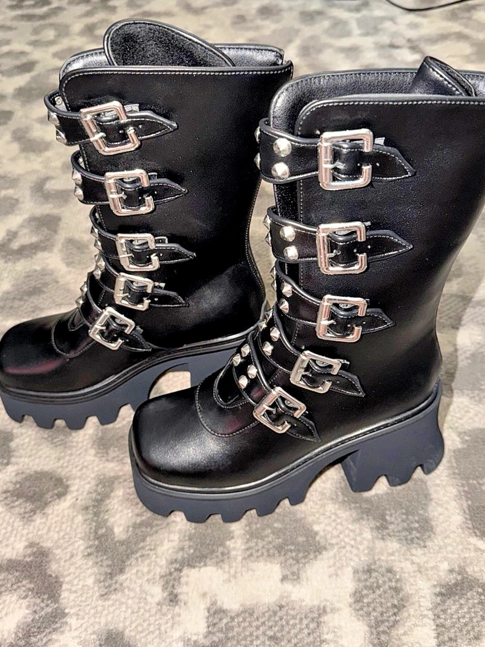 Black Buckle Platform Combat Boots Like New